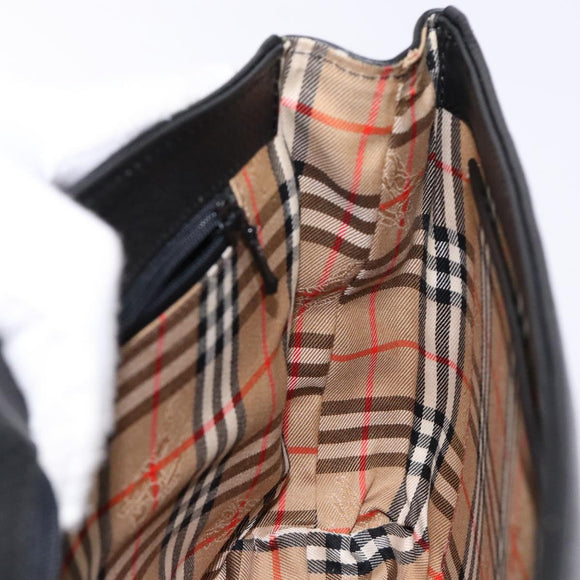 Burberrys Hand Bag Leather Black Gold Auth ep10446