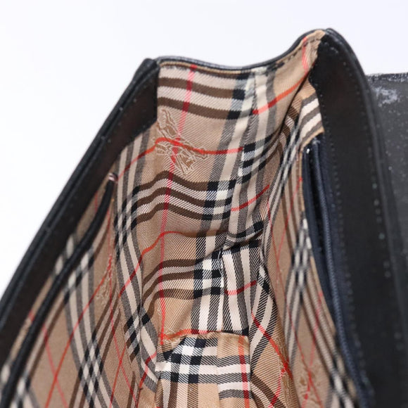 Burberrys Hand Bag Leather Black Gold Auth ep10446