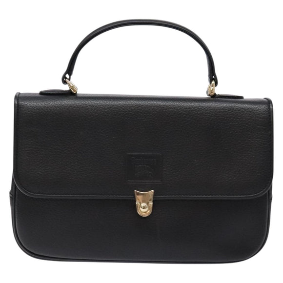 Burberrys Hand Bag Leather Black Gold Auth ep10446