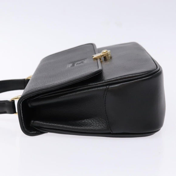 Burberrys Hand Bag Leather Black Gold Auth ep10446