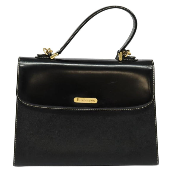 Burberrys Hand Bag Leather 2way Black Gold Auth ep10449