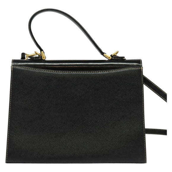 Burberrys Hand Bag Leather 2way Black Gold Auth ep10449