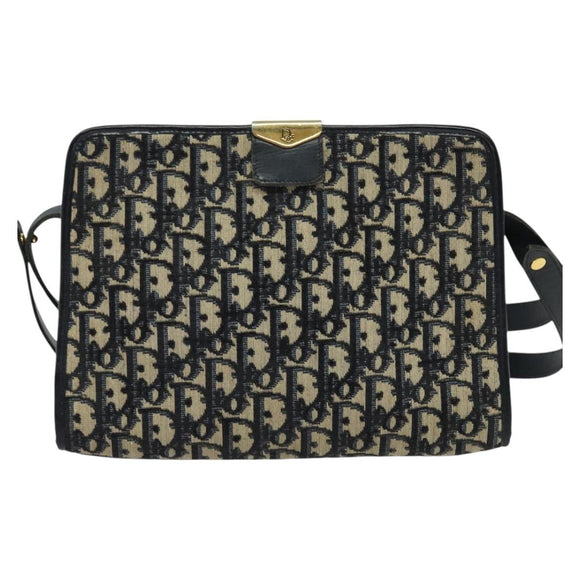 Christian Dior Trotter Canvas Shoulder Bag Navy Gold Auth ep10451