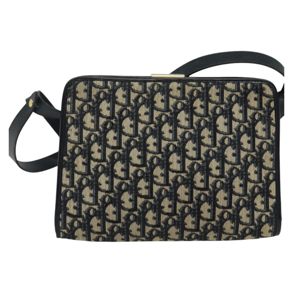 Christian Dior Trotter Canvas Shoulder Bag Navy Gold Auth ep10451