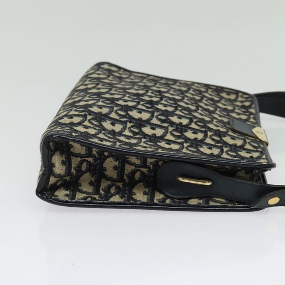 Christian Dior Trotter Canvas Shoulder Bag Navy Gold Auth ep10451