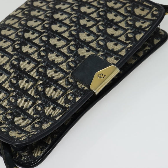 Christian Dior Trotter Canvas Shoulder Bag Navy Gold Auth ep10451