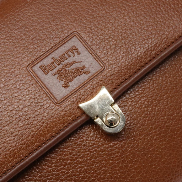 Burberrys Hand Bag Leather Brown Gold Auth ep10452
