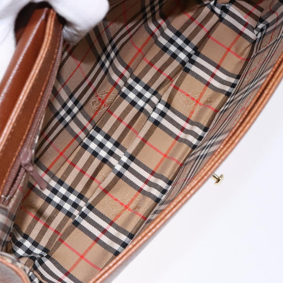 Burberrys Hand Bag Leather Brown Gold Auth ep10452