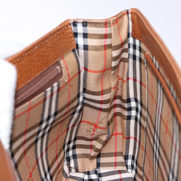 Burberrys Hand Bag Leather Brown Gold Auth ep10452