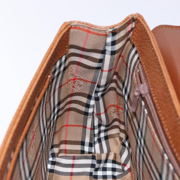 Burberrys Hand Bag Leather Brown Gold Auth ep10452