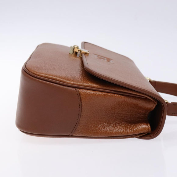 Burberrys Hand Bag Leather Brown Gold Auth ep10452