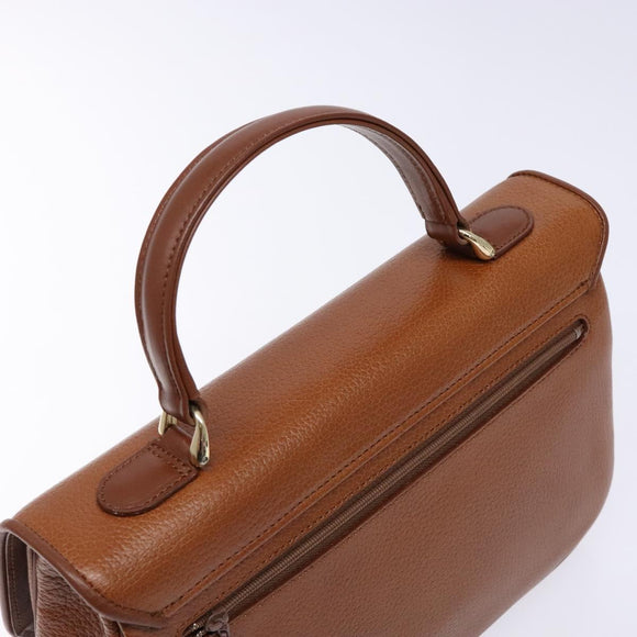 Burberrys Hand Bag Leather Brown Gold Auth ep10452