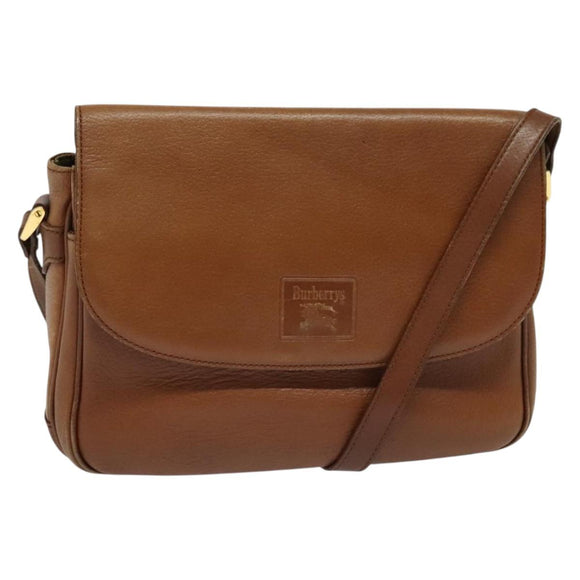 Burberrys Shoulder Bag Leather Brown Gold Auth ep10453
