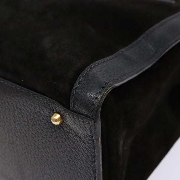 GUCCI Bamboo Hand Bag Suede Leather Black Gold 002 2853 0260 0 Auth ep10456