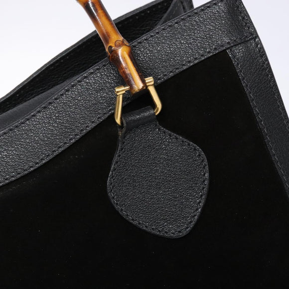 GUCCI Bamboo Hand Bag Suede Leather Black Gold 002 2853 0260 0 Auth ep10456