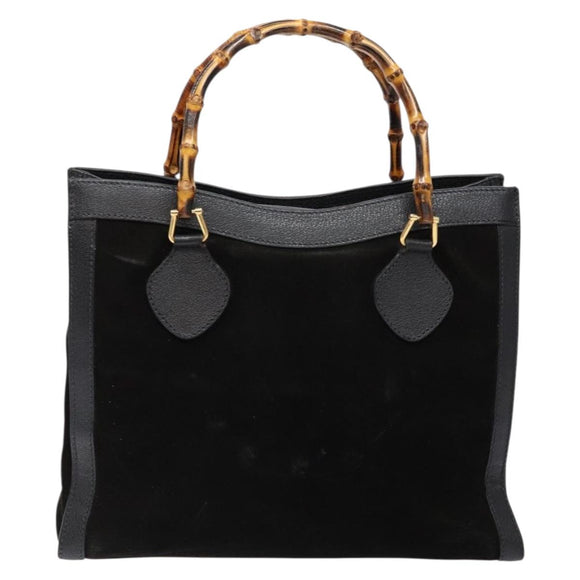 GUCCI Bamboo Hand Bag Suede Leather Black Gold 002 2853 0260 0 Auth ep10456