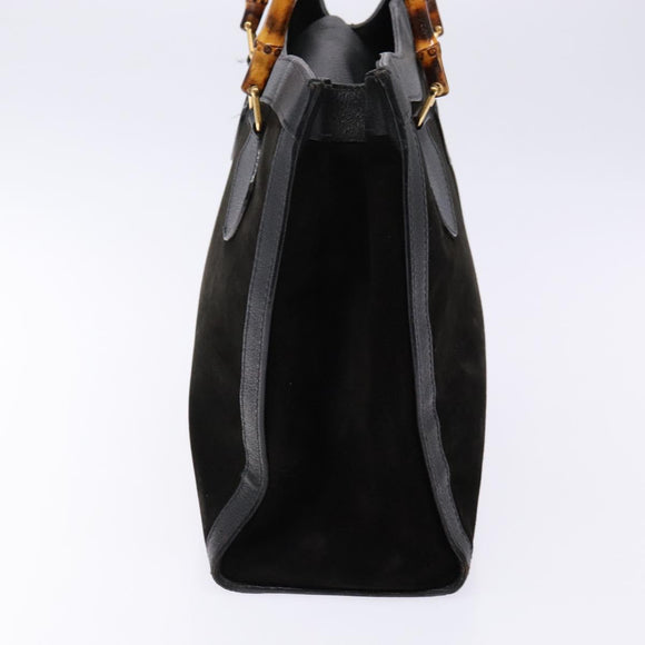 GUCCI Bamboo Hand Bag Suede Leather Black Gold 002 2853 0260 0 Auth ep10456