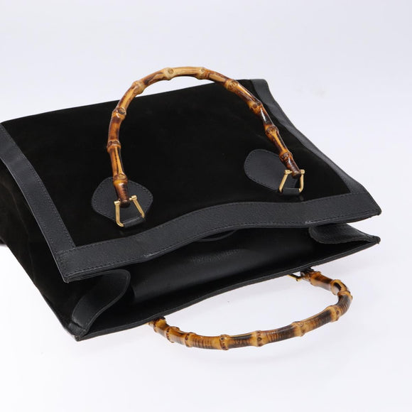 GUCCI Bamboo Hand Bag Suede Leather Black Gold 002 2853 0260 0 Auth ep10456