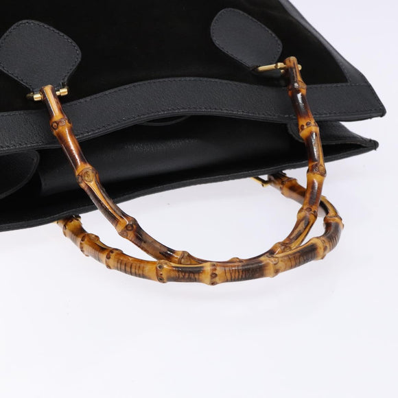 GUCCI Bamboo Hand Bag Suede Leather Black Gold 002 2853 0260 0 Auth ep10456