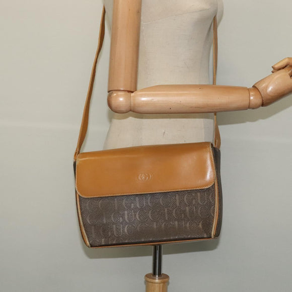 GUCCI Shoulder Bag Canvas Leather Brown Gold Auth ep10464