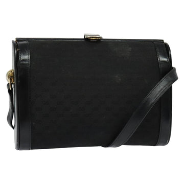 GUCCI Micro GG Canvas Shoulder Bag Leather Gold Black Auth ep10465