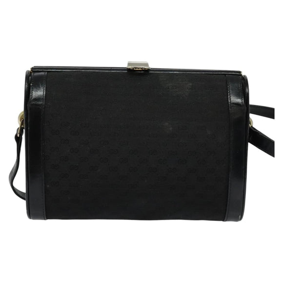 GUCCI Micro GG Canvas Shoulder Bag Leather Gold Black Auth ep10465