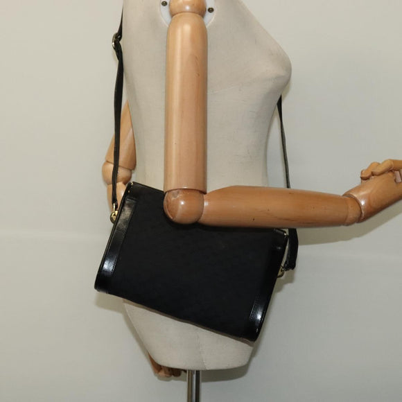 GUCCI Micro GG Canvas Shoulder Bag Leather Gold Black Auth ep10465