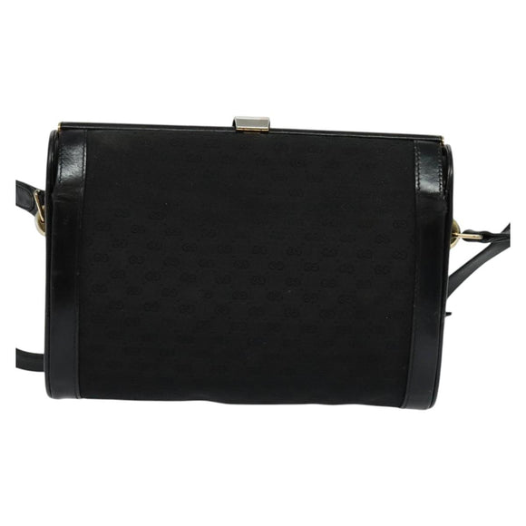 GUCCI Micro GG Canvas Shoulder Bag Leather Gold Black Auth ep10465