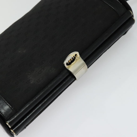 GUCCI Micro GG Canvas Shoulder Bag Leather Gold Black Auth ep10465