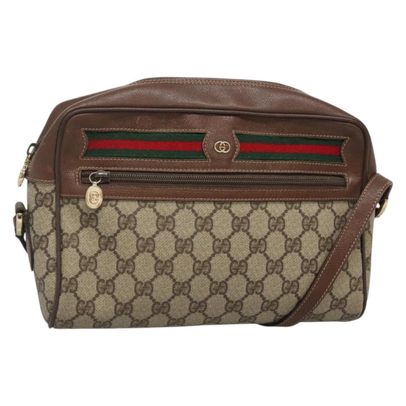 GUCCI GG Supreme Web Sherry Line Bag PVC Beige Gold 001 56 6472 Auth ep10466