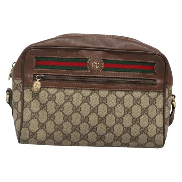 GUCCI GG Supreme Web Sherry Line Bag PVC Beige Gold 001 56 6472 Auth ep10466