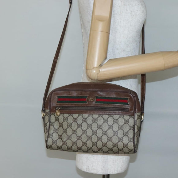 GUCCI GG Supreme Web Sherry Line Bag PVC Beige Gold 001 56 6472 Auth ep10466