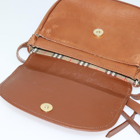 Burberrys Shoulder Bag Leather Brown Gold Auth ep10468