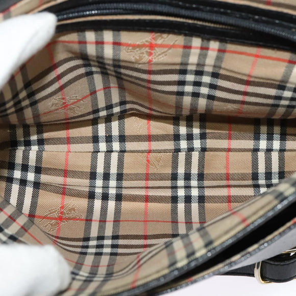 Burberrys Shoulder Bag Leather Gold Black Auth ep10469