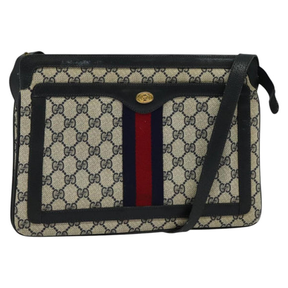 GUCCI GG Supreme Sherry Line Shoulder Bag PVC Navy Gold 41 02 013 Auth ep10484