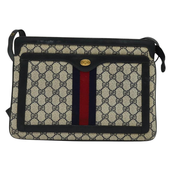 GUCCI GG Supreme Sherry Line Shoulder Bag PVC Navy Gold 41 02 013 Auth ep10484
