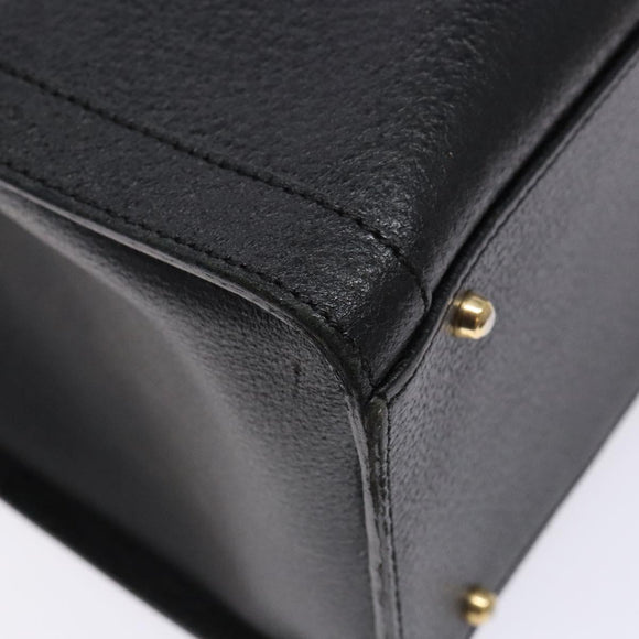 GUCCI Bamboo Hand Bag Leather Black Gold Auth ep10488