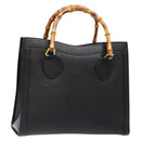 GUCCI Bamboo Hand Bag Leather Black Gold Auth ep10488-1
