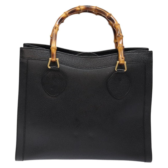 GUCCI Bamboo Hand Bag Leather Black Gold Auth ep10488