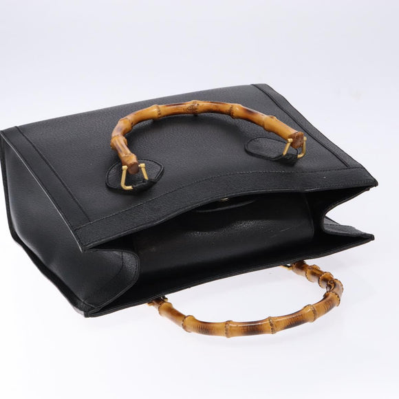GUCCI Bamboo Hand Bag Leather Black Gold Auth ep10488