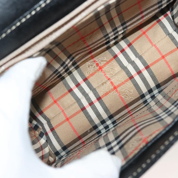 Burberrys Hand Bag Leather Black Gold Auth ep10489