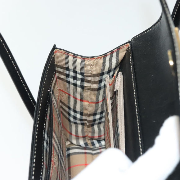 Burberrys Hand Bag Leather Black Gold Auth ep10489