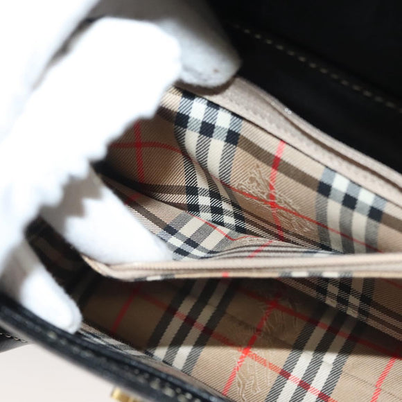 Burberrys Hand Bag Leather Black Gold Auth ep10489