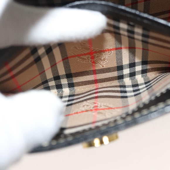 Burberrys Hand Bag Leather Black Gold Auth ep10489