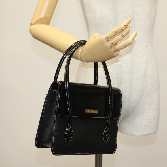 Burberrys Hand Bag Leather Black Gold Auth ep10489