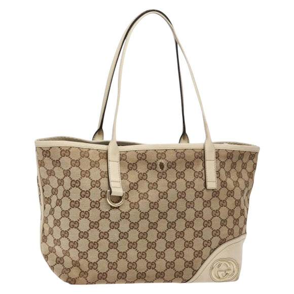 GUCCI GG Canvas Tote Bag Beige Gold 169946 Auth ep10492