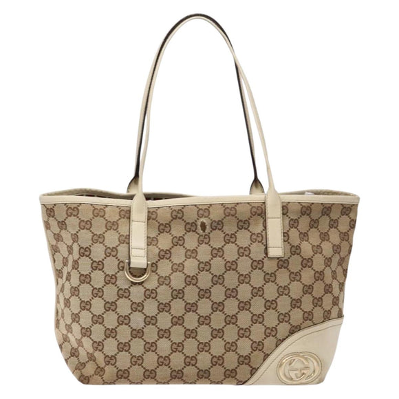 GUCCI GG Canvas Tote Bag Beige Gold 169946 Auth ep10492