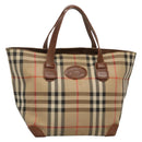 Burberrys Nova Check Hand Bag Canvas Gold Beige Auth ep10496-1
