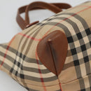 Burberrys Nova Check Hand Bag Canvas Gold Beige Auth ep10496-11