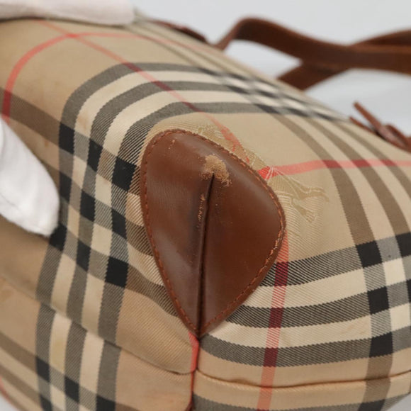 Burberrys Nova Check Hand Bag Canvas Gold Beige Auth ep10496